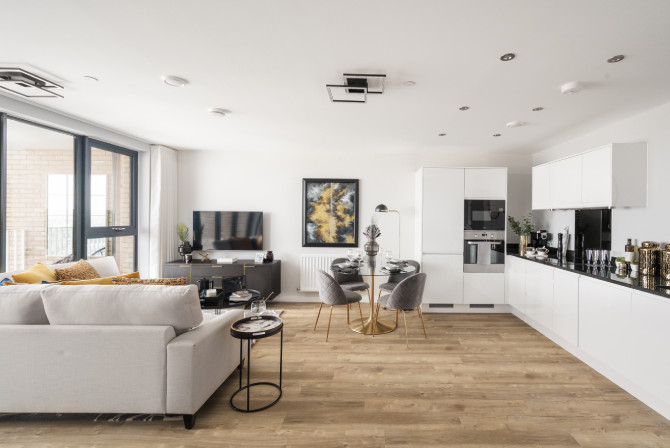 Regency Heights 2 Bedroom Show Apartment Living Area Kitchen v14